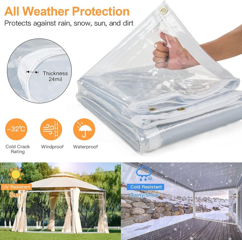 Likeem 7 x 9FT Outdoor Clear Tarp Curtain Waterproof Wind-Proof 24 Mil Transparent Vinyl Tarp for Patio Pergola Garden Canopy Rainproof Anti-Tear PVC Thick Cover with Grommets - Image 4